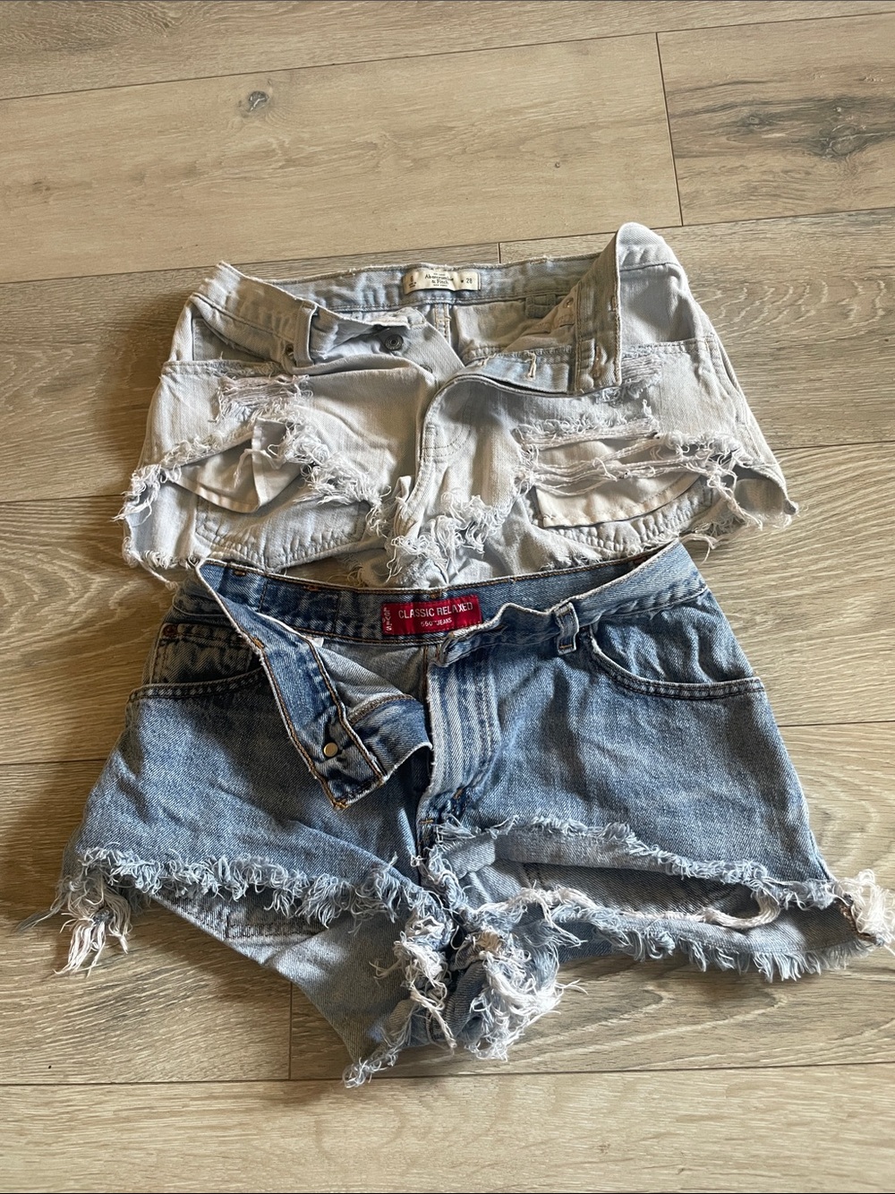Levi's Two-Pair Distressed Denim Shorts - Light Blue & Washed White